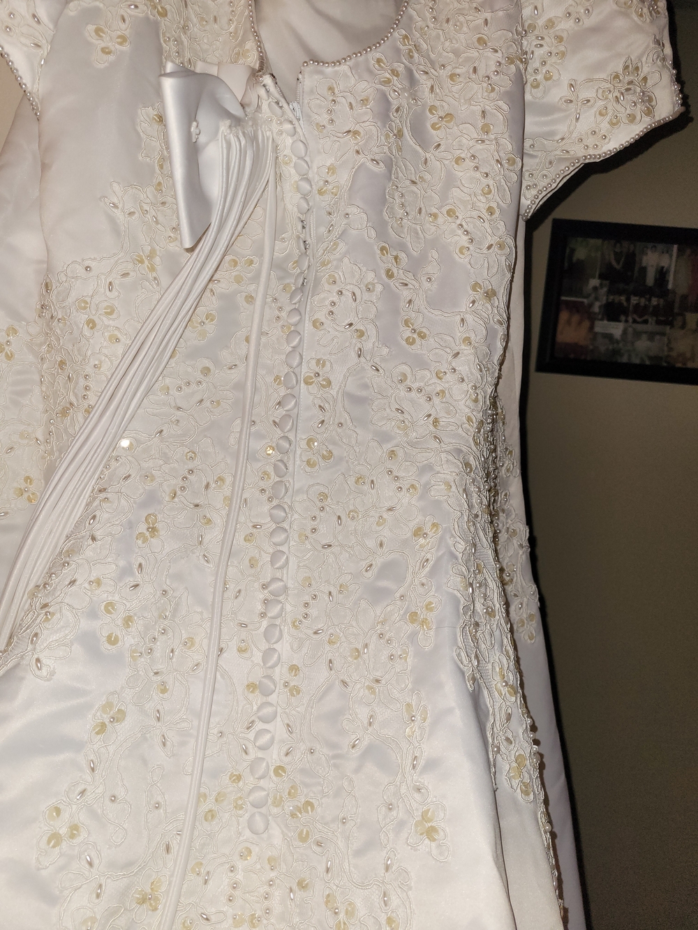 Alfred Angelo White Lace-Embroidered Short Sleeve Ball Gown - Picture 11 of 16